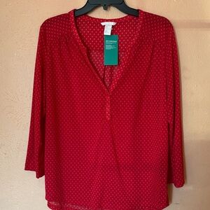 H&M Red Blouse with Subtle Pattern